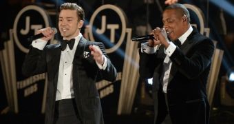 Justin Timberlake and Jay-Z perform at the Grammys 2013