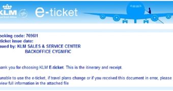 Fake KLM e-Ticket (click to see the complete notification)