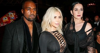 Kanye West, Kim Kardashian and Katy Perry at the Givenchy show at Paris Fashion Week