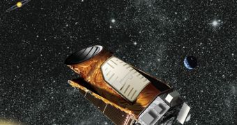 Artist's rendition of the Kepler Telescope in its Earth-trailing orbit