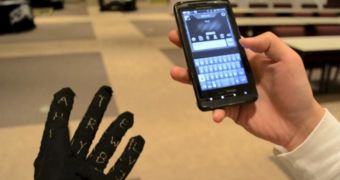 Keyboard Gauntlet for Phones and Wearable Displays Demonstrated