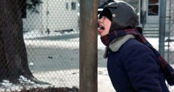 Student needs help freeing himself after his tongue gets stuck to a frozen metal pole