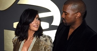 Kim Kardashian in Jean Paul Gaultier at the Grammys 2015