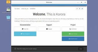 The Welcome screen of Korora 21 Cinnamon Edition
