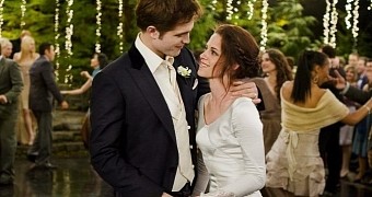 Robert Pattinson and Kristen Stewart as Edward and Bella in “The Twilight Saga”