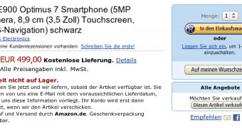 LG E900 Optimus 7 Emerges at Amazon.de for €499