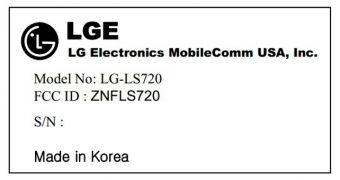 LG LS720 document filed at FCC