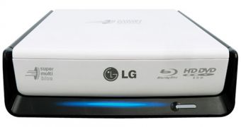 The LG BE06 external Blu-ray optical drive