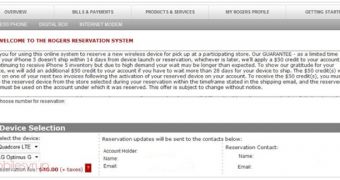 Rogers reservation system (screenshot)