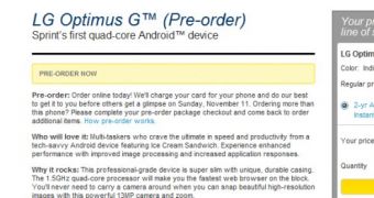LG Optimus G pre-order page