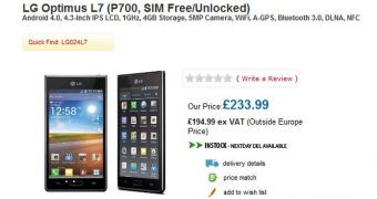 LG Optimus L7 Goes on Sale in the UK for 234 GBP (365 USD/290 EUR)