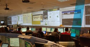 The control room for ATLAS, one of the three main particle accelerators on the LHC