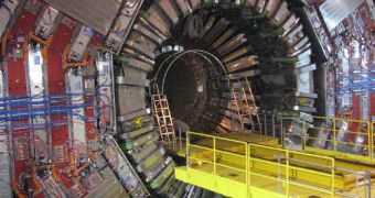 A view of the CMS detector, one of the three dedicated particle cameras at the LHC