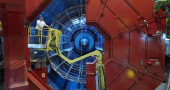 A photo of one of the LHC's massive particle detectors