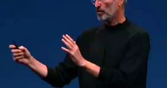 Apple CEO, Steve Jobs delivering one of his iconic keynote presentations