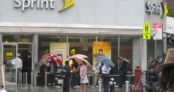 People waiting in line at Sprint store