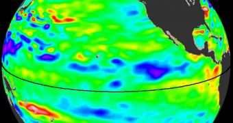 The latest satellite data of Pacific Ocean sea surface heights show near-normal conditions in the equatorial Pacific