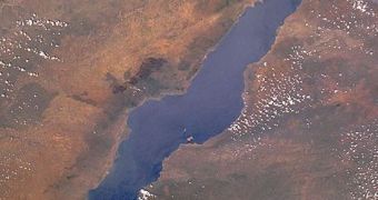 This is Lake Malawi, the eight largest lake in the world, as seen from orbit
