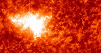 This M5.6-class solar flare originated from the sunspot AR1515, on July 2, 2012