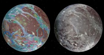 To present the best information in a single view of Jupiter's moon Ganymede, a global image mosaic was assembled, incorporating the best available imagery from Voyagers 1 and 2 and Galileo spacecraft