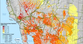 Darker-colored areas get more solar radiation - image of the southwestern US