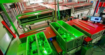 This is the Bella petawatt laser, capable of producing 40-femtosecond light pulses every second