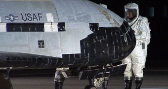 This is the first X-37B to fly. Seen here shortly after landing at the VAFB