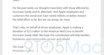 Leaked Letter from Tim Cook Says Apple Donated Millions to Hurricane Sandy Relief