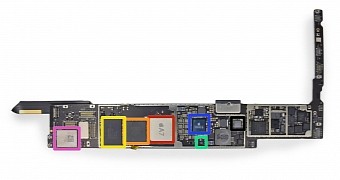 iPad Air 2 motherboard with various chips highlighted