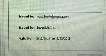 Superfish-issued certificate for Bank of America