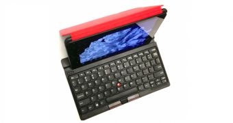 Lenovo ThinkPad 8 shown with the Tablet 2 Bluetooth Keyboard