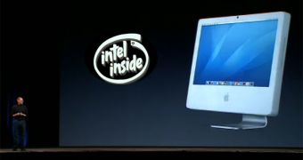 Steve Jobs presenting the Intel based iMac.