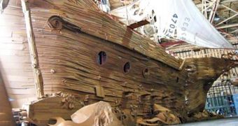 Eco-artists use recycled cardboard to make life-sized pirate ship