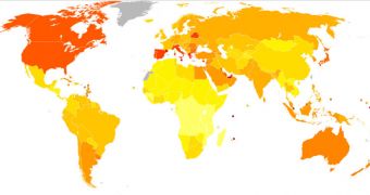 The incidence of diabetes around the world: darker colors represent more cases per 1,000 people