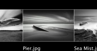 An example of file output using the "Black and White" desktop pictures in Mac OS X, with the option to display filenames on