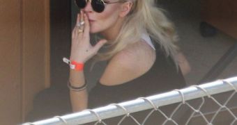 Lindsay Lohan on a cigarette break while doing community work at the LA morgue