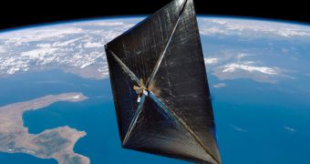 This is an artist's rendition of NanoSail-D in orbit around Earth