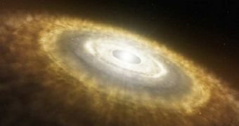 Artist's rendition of a young star, surrounded by its protoplanetary disk