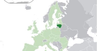 Map of Europe showing Lithuania (green) and member states of the European Union (light-green)