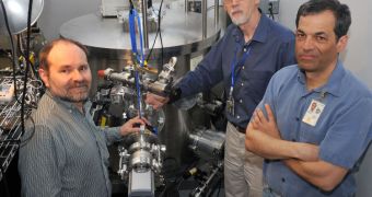 GSFC experts Scott Barthelmy, Gerry Skinner and Jordan Camp are shown here with their prototype "Lobster Transient X-ray Detector"