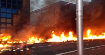Fires are started as a helicopter crashes in London