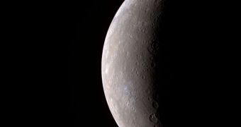 This view of Mercury was snapped by MESSENGER shortly before beginning its main thruster burn to achieve orbital insertion around the planet