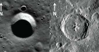 These MESSENGER images show two large craters on Mercury's surface