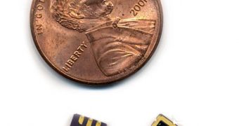 A new approach helps researchers make tiny three-dimensional structures. Pictured are two packaged microchips, each with tiny bridges fabricated on their surfaces.