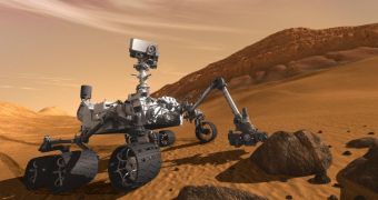 This is a rendition of the MSL rover Curiosity on the surface of Mars