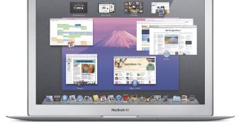 Mac OS X Lion running on a MacBook Air - Mission Control feature showcased