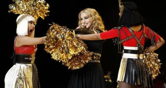 Nicki Minaj, Madonna and M.I.A. perform at the Super Bowl halftime show