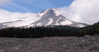 A view of Mount Hood, Oregon, looking north from the White River Valley
