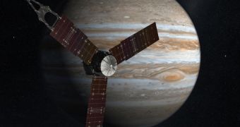 Artist's rendition of the Juno spacecraft in orbit around Jupiter