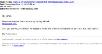 Fake Twitter "account confirmation" email